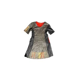 Volt Design Achille No 310 Literary Print Dress Grey Black Size 4 BL V-Neck